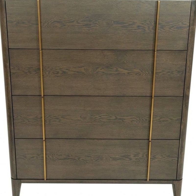 Solid Wood Four Drawer Dresser - Dark Brown / Gold