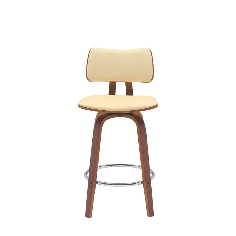 Faux Leather Swivel Low Back Counter Height Bar Chair - Cream And Wood Brown