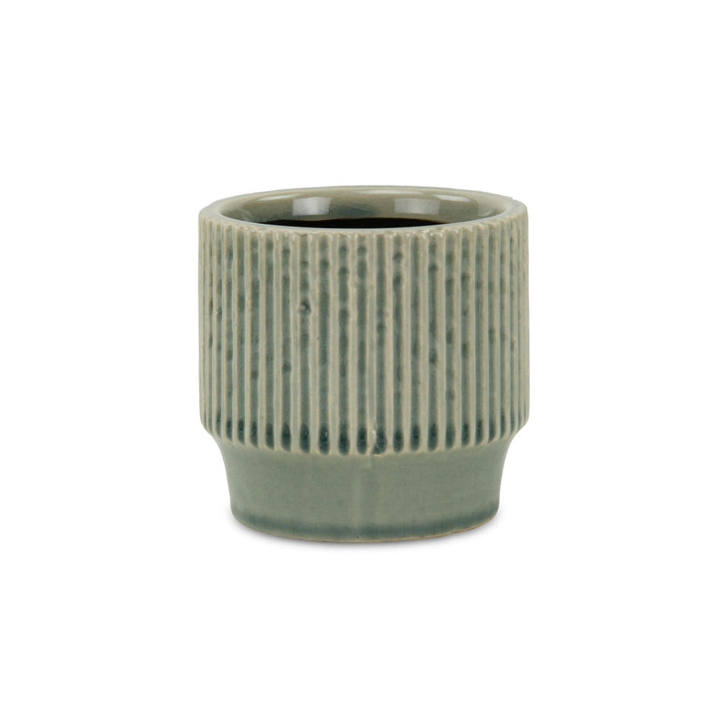 Striped Round Pot Planter (487451) - Green
