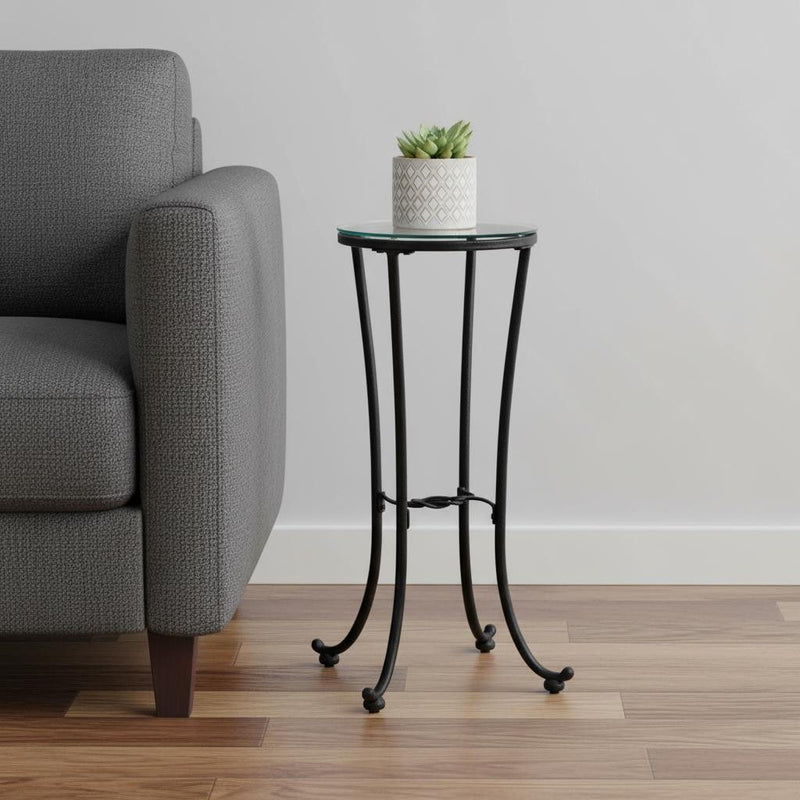29" Glass Round End Table - Black And Clear