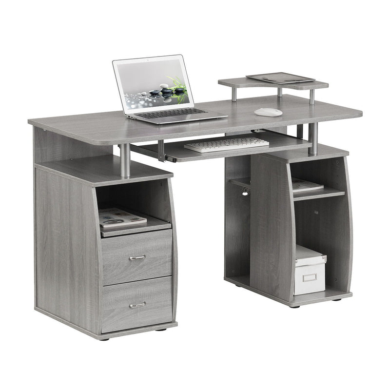 Pedestal Computer Desk With Two Drawers - Gray