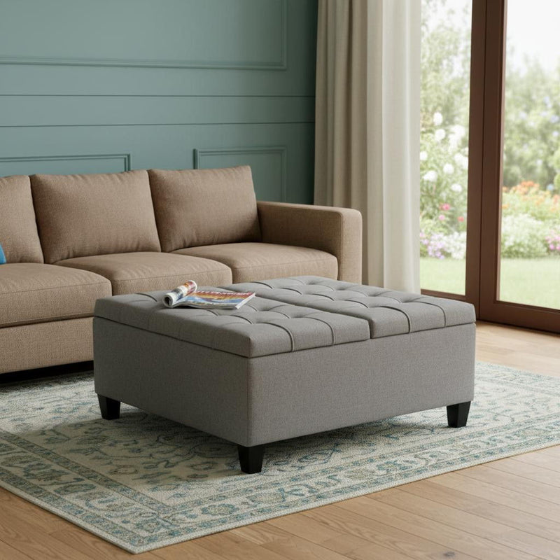 Fabric Cocktail Ottoman With Storage - Gray / Espresso