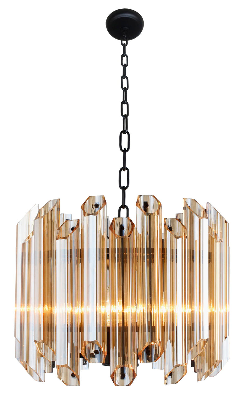 Unique Statement Five Light Metal Beveled Glass Chandelier With Shades - Amber