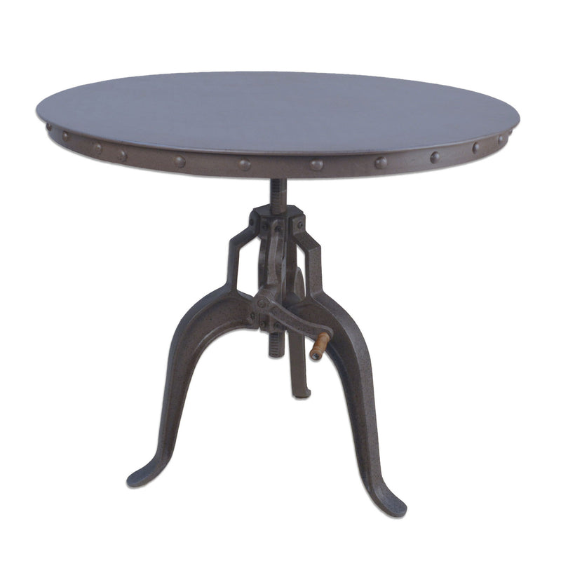 36" Industrial Adjustable Crank Round Top Dining Table. - Gray