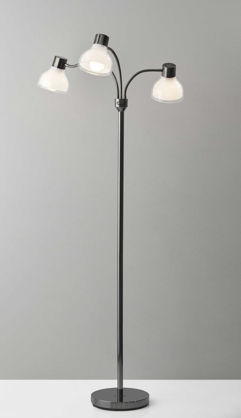 Three Light Tree Floor Lamp With White Bowl Shade - Black