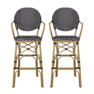 Outdoor Wicker And Aluminum French Barstools (Set of 2)