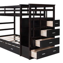 Load image into Gallery viewer, Twin Over Twin Bunk Bed with Trundle and Staircase,Espresso(OLD SKU:LT000068AAP)
