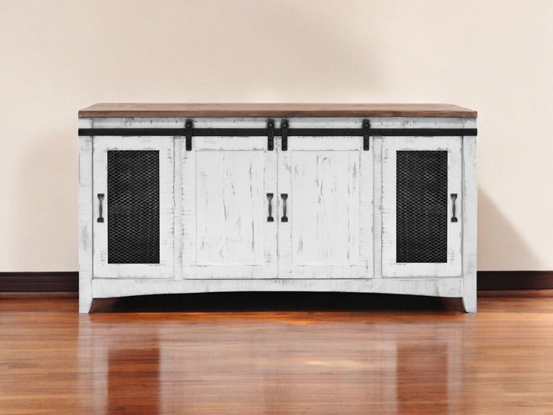 Solid Cabinet Enclosed Storage Distressed TV Stand - White