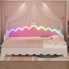 Load image into Gallery viewer, Extending Daybed With LED Lights, Modern Upholstered Princess Daybed With Crown Headboard
