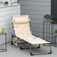 Load image into Gallery viewer, Outsunny - Padded Folding Chaise Lounge Chair, Outdoor 6-Level Reclining Camping Tanning Chair With Headrest For Beach, Yard, Patio, Pool - Beige
