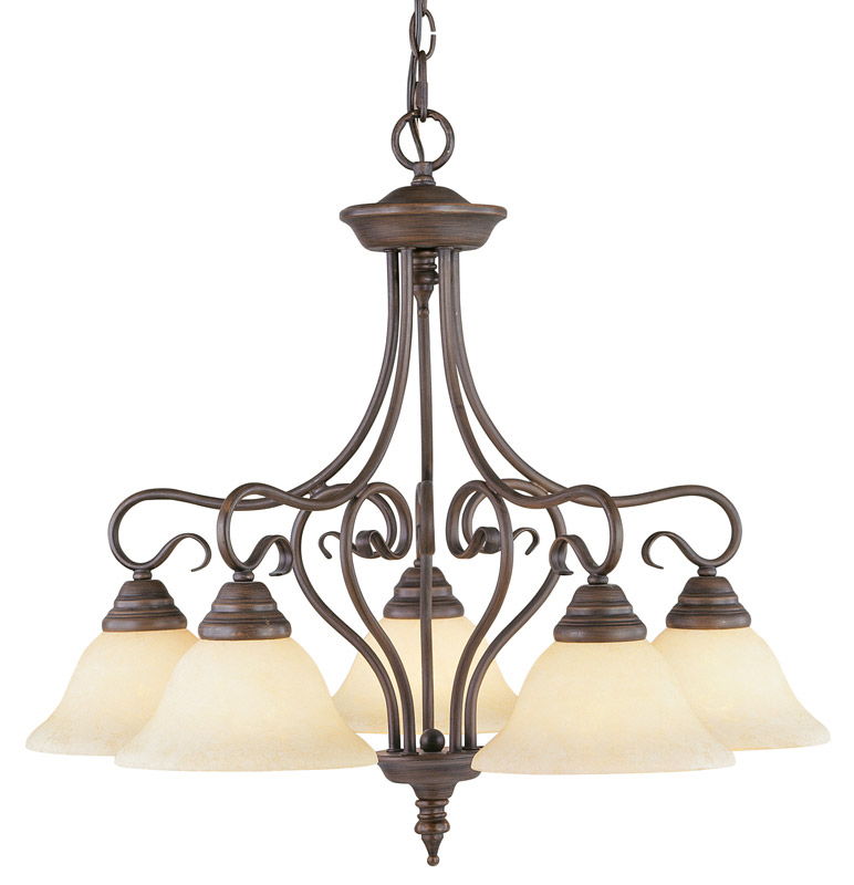 23'' Five Light Metal Dimmable Chandelier With Shades - Bronze