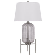 Load image into Gallery viewer, Glass Round Table Lamp With White Empire Shade - Nickel

