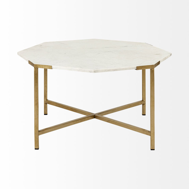 Genuine Marble And Metal Octagon Coffee Table - White And Gold