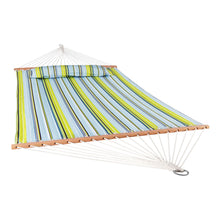 Load image into Gallery viewer, Striped Double Hammock - Aqua / Lime Green
