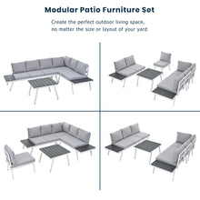 Load image into Gallery viewer, TOPMAX Industrial 5-Piece Aluminum Outdoor Patio Furniture Set, Modern Garden Sectional Sofa Set with End Tables, Coffee Table and Furniture Clips for Backyard, White+Grey
