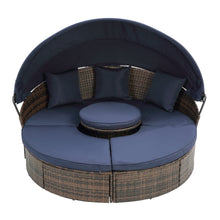 Load image into Gallery viewer, Hot Sale KD Rattan Round Lounge With Canopy Bali Canopy Bed Outdoor, Wicker Outdoor Sofa Bed with lift coffee table
