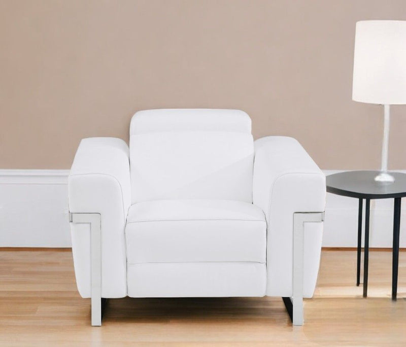 Leather Power Recliner Chair - White
