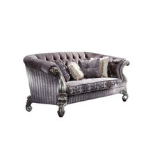 Load image into Gallery viewer, Velvet Loveseat And Toss Pillows - Purple / Platinum
