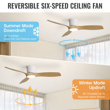 Load image into Gallery viewer, Flush Mount Ceiling Fan With Dimmable LED Light, 3 Blades, Reversible DC Motor Blades For Living Room
