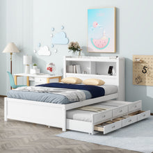 Load image into Gallery viewer, Full Size Platform Bed With Trundle, Drawers, USB Ports And Built In Shelves - White
