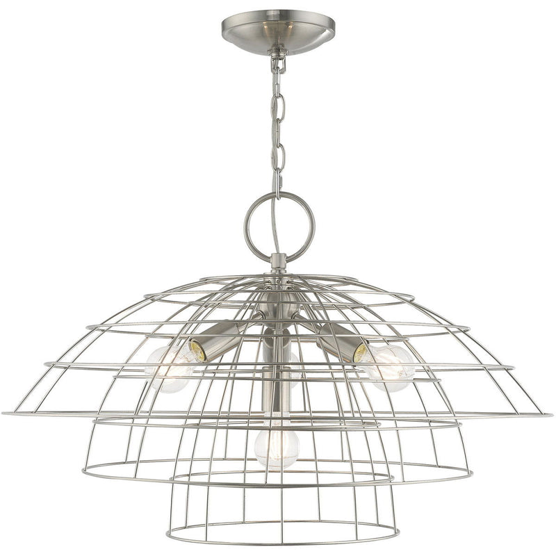 18'' Four Light Dimmable Chandelier With Shades - Nickel / Pearl Silver