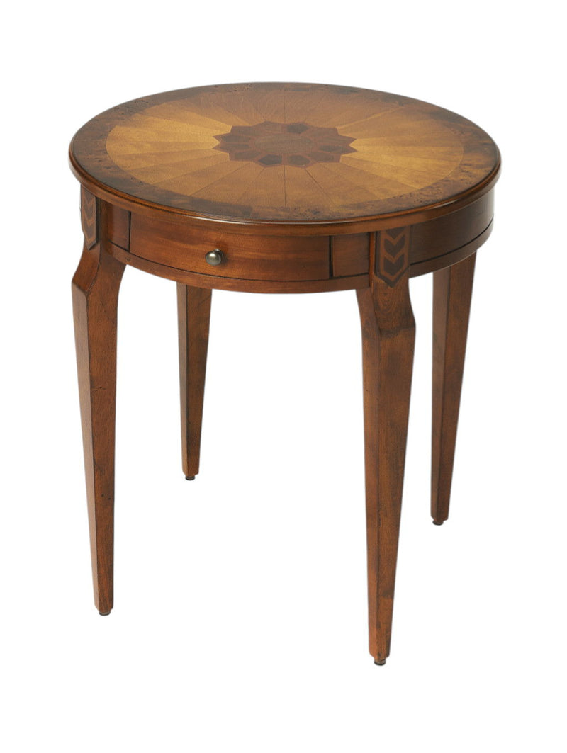 Manufactured Wood Round End Table With Drawer - Medium Brown And Olive Ash