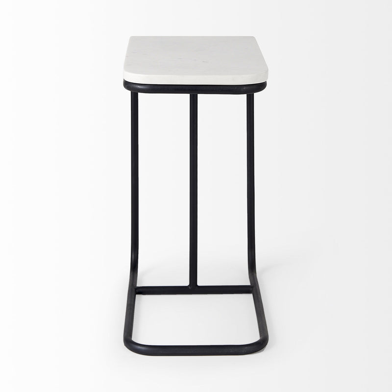 23" Marble And Metal End Table - Black And White