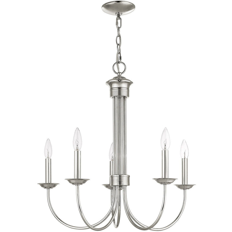 24" Five Light Metal Dimmable Chandelier With Shades - Nickel