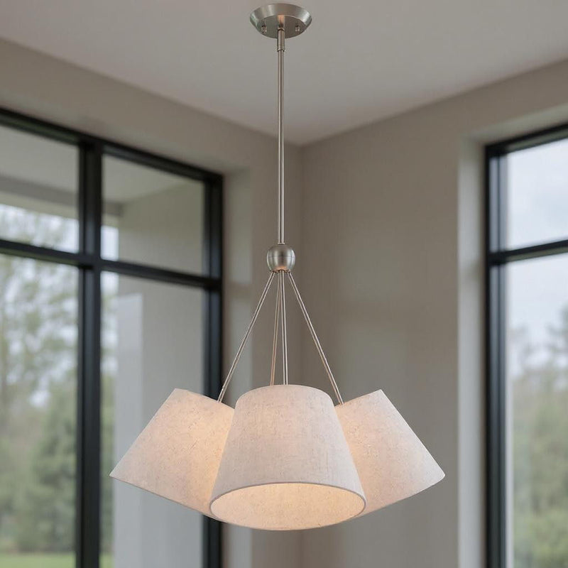 26" Four Light Dimmable Chandelier With Shades - Nickel
