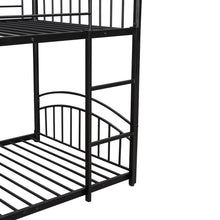 Load image into Gallery viewer, Twin Over Twin Metal Bunk Bed With Slide,Kids House Bed Black
