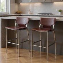 Load image into Gallery viewer, Faux Leather Metal Low Back Counter Height Bar Chairs (Set of 2) - Brown / Silver
