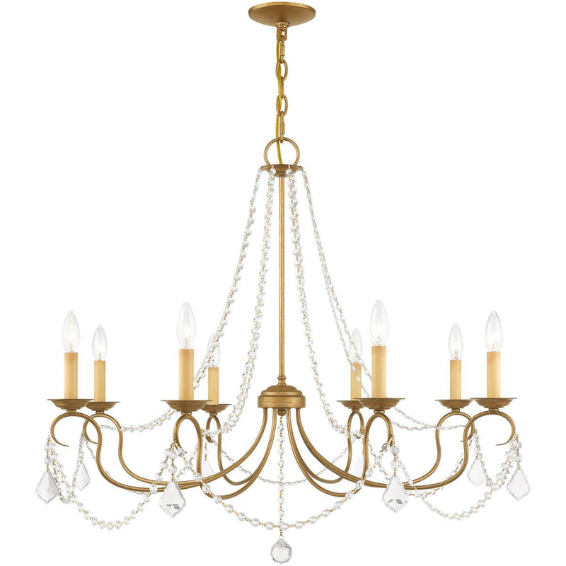 28" Eight Light Dimmable Chandelier With Shades - Antiqued Gold