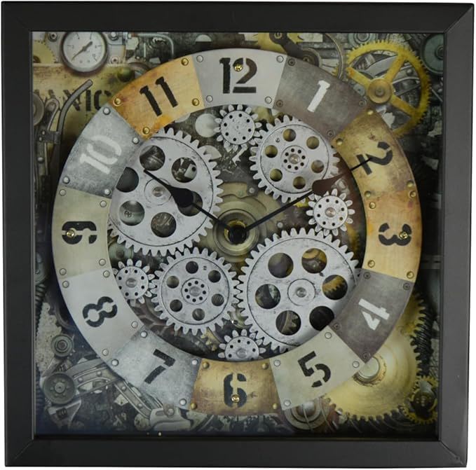 Silent Skeleton Exposed Gear Square Wall Clock - Black / Gold / Silver