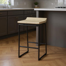 Load image into Gallery viewer, 25" Solid Wood And Metal Low Back Counter Height Bar Chair - Black / Natural
