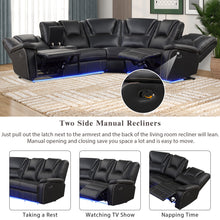 Load image into Gallery viewer, Modern Faux Leather Manual Reclining with Center Console with LED Light Strip,Living Room Furniture Set,PU Symmetrical Couch with 2 Cup Holders and Storage for Living room,Black
