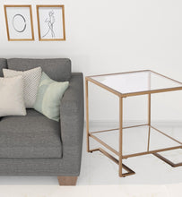 Load image into Gallery viewer, Glass Iron Square Mirrored End Table With Shelf - Gold
