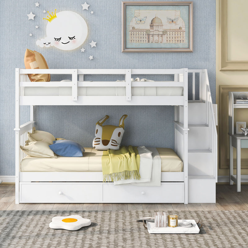 Stairway Bunk Bed & Storage And Guard Rail For Bedroom