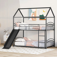 Load image into Gallery viewer, Twin Over Twin Metal Bunk Bed With Slide,Kids House Bed Black
