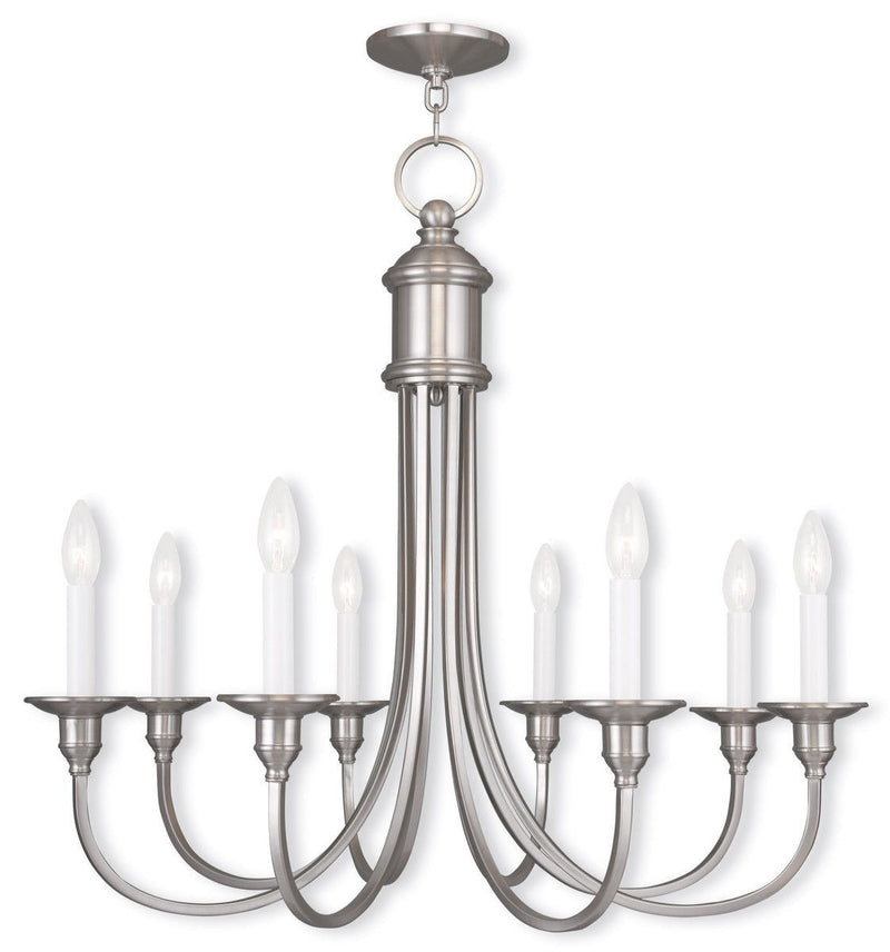 27" Eight Light Dimmable Chandelier With Shades - Nickel
