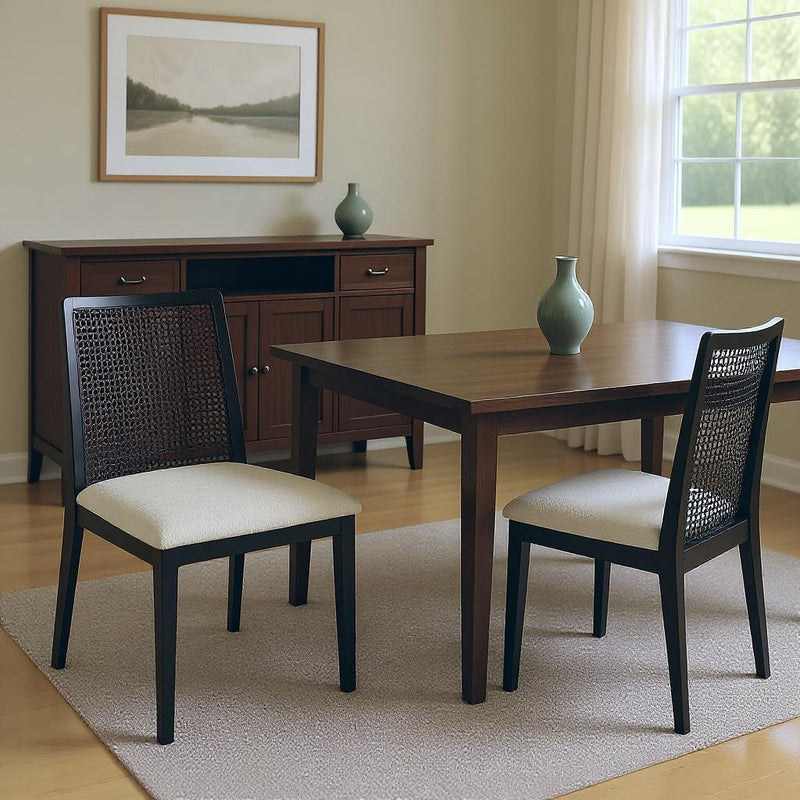 Upholstered Fabric Cross Back Dining Side Chairs (Set of 2) - Cream