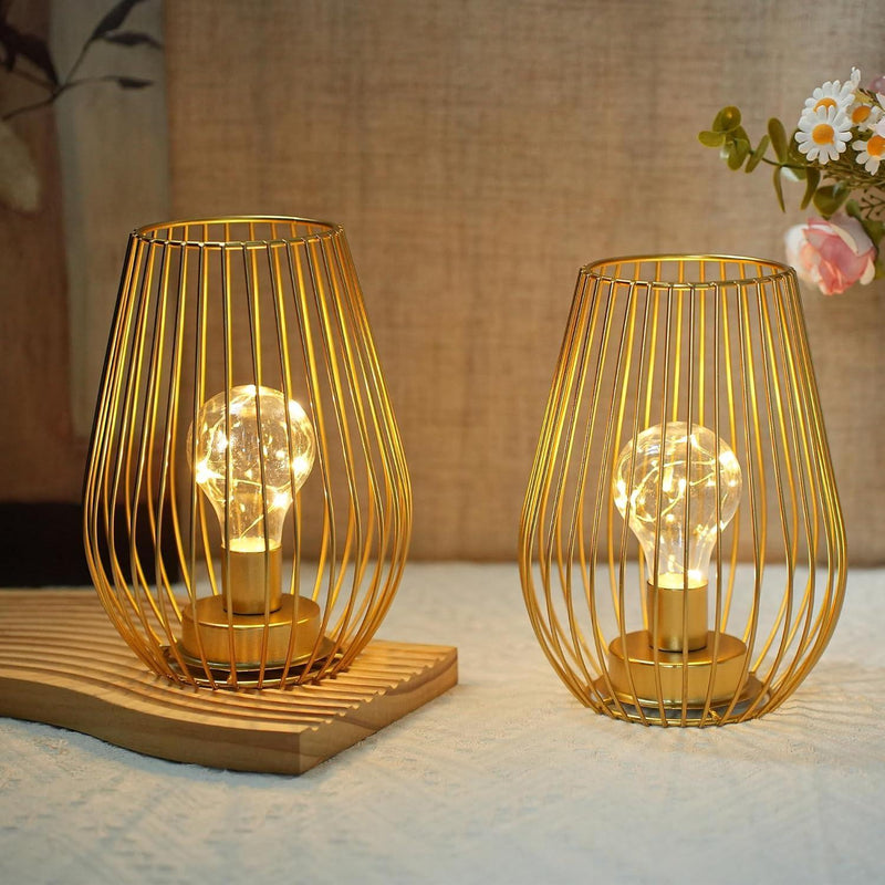 Pierced Battery Powered Desk Lamps (Set of 2) - Gold