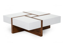 Load image into Gallery viewer, Modern Square Coffee Table With Storage - White And Walnut

