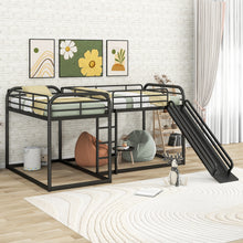 Load image into Gallery viewer, Full and Twin Size L-Shaped Bunk Bed with Slide and Short Ladder, Black
