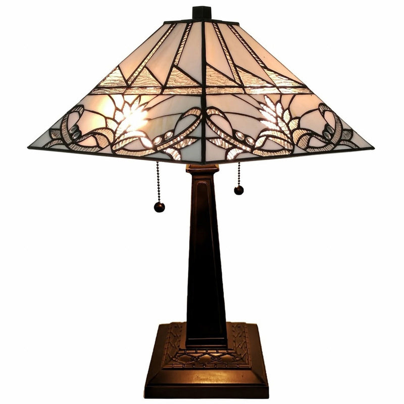 Metal Two Light Candlestick Table Lamp With White Empire Shade - Dark Brown