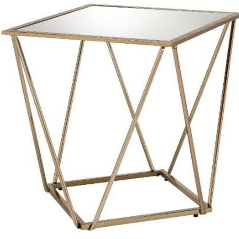 Glass And Metal Square Mirrored End Table - Champagne And Silver