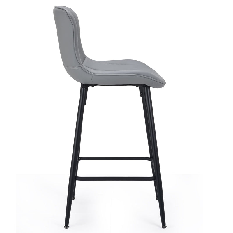 Faux Leather Metal Low Back Counter Height Bar Chairs (Set of 2) - Gray / Black