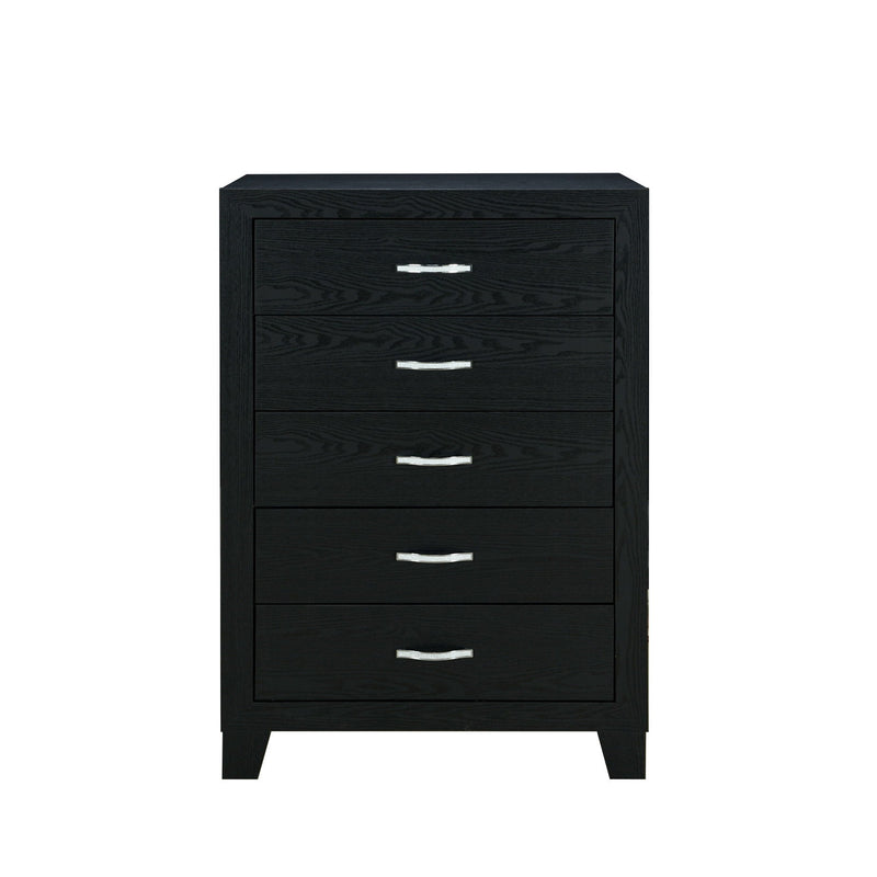 49" Wood Five Drawer Dresser - Black