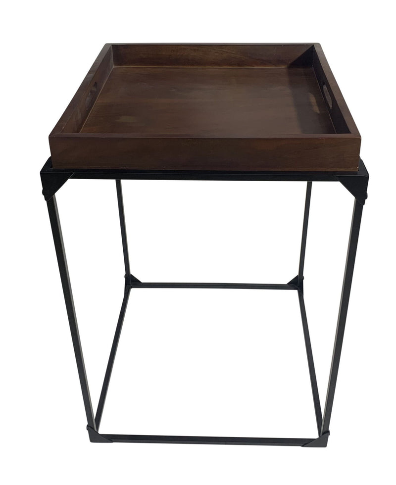 29" Solid Wood And Iron Square Frame End Table - Brown