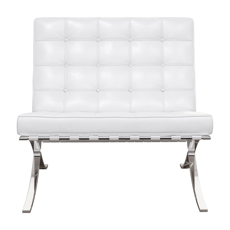 Italian Leather Tufted Lounge Chair - White And Silver