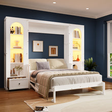 Load image into Gallery viewer, French Style Murphy Platform Bed With Shelf, Side Cabinets, Drawers And LED
